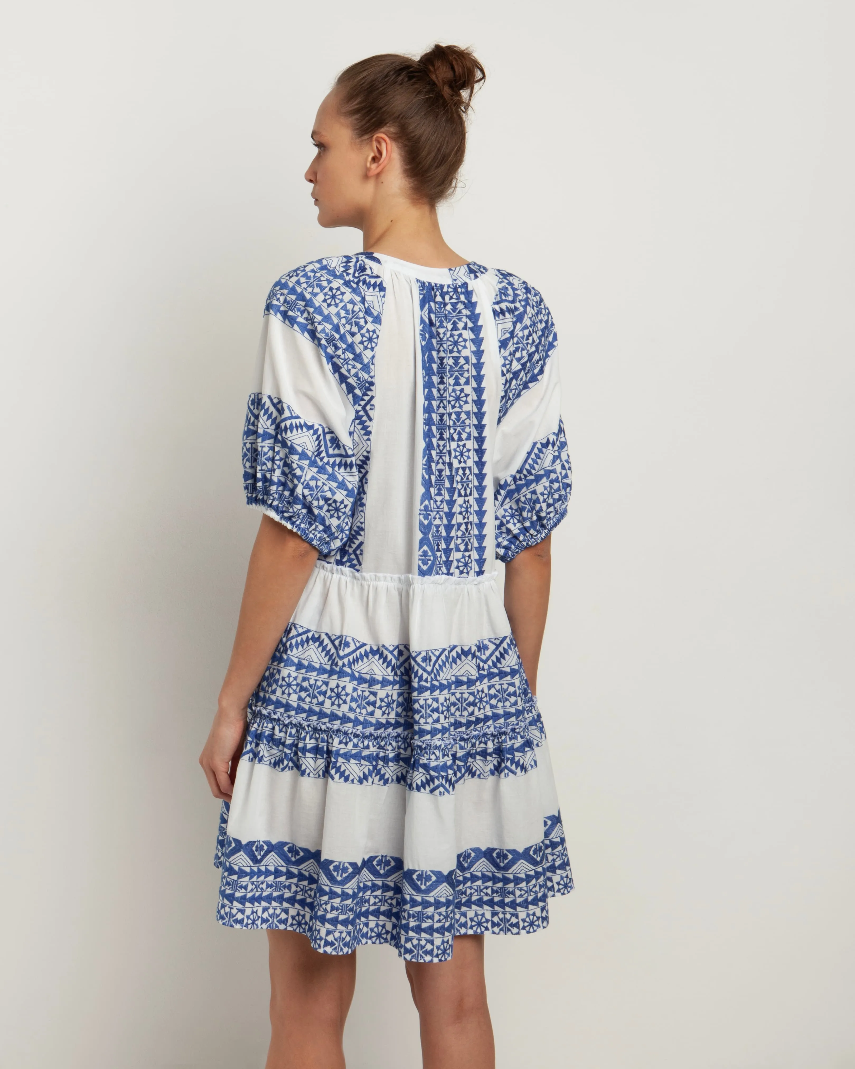 Kori Short Cotton Dress | White & Blue