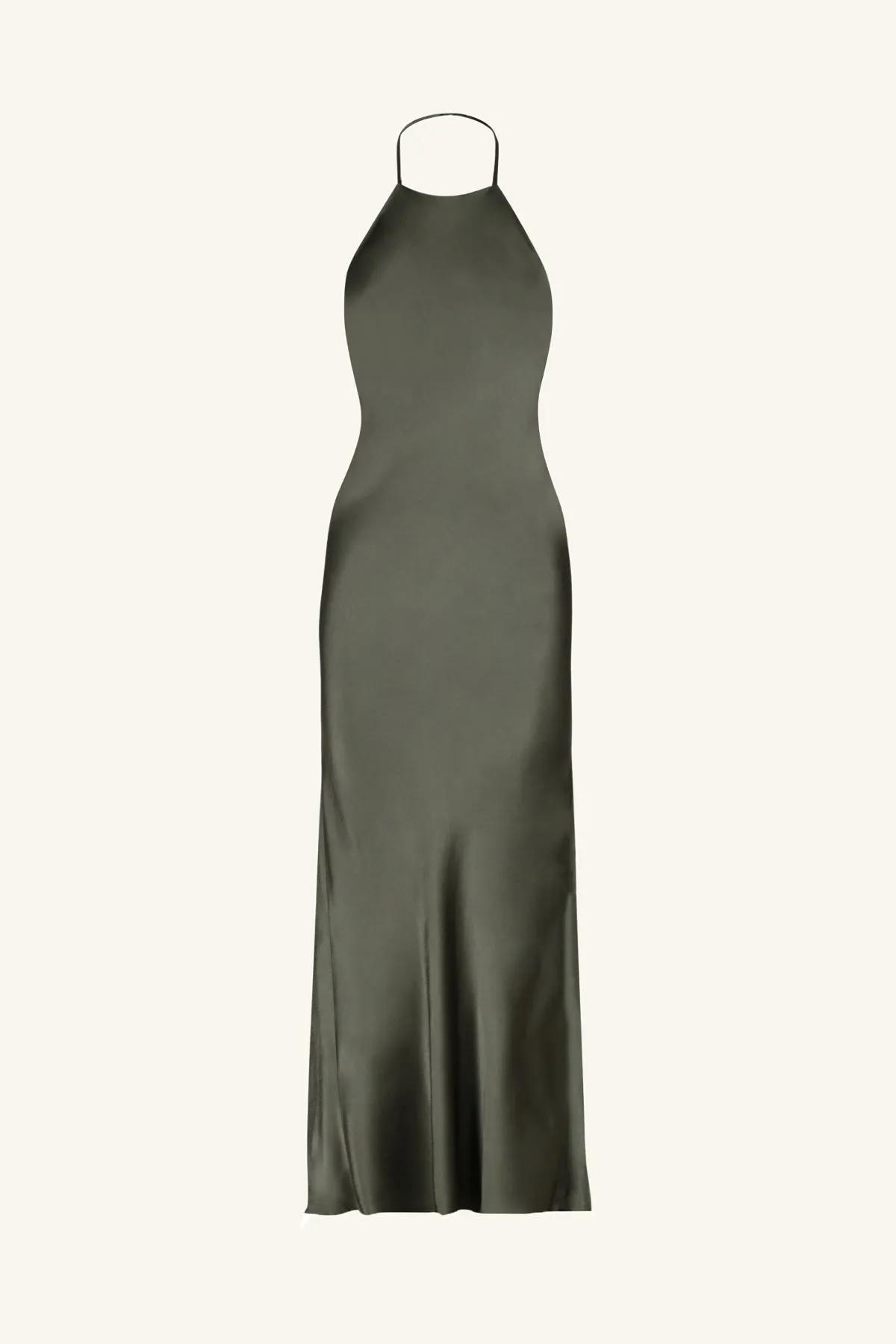 LA LUNE LOW BACK HALTER NECK MIDI DRESS - OLIVE