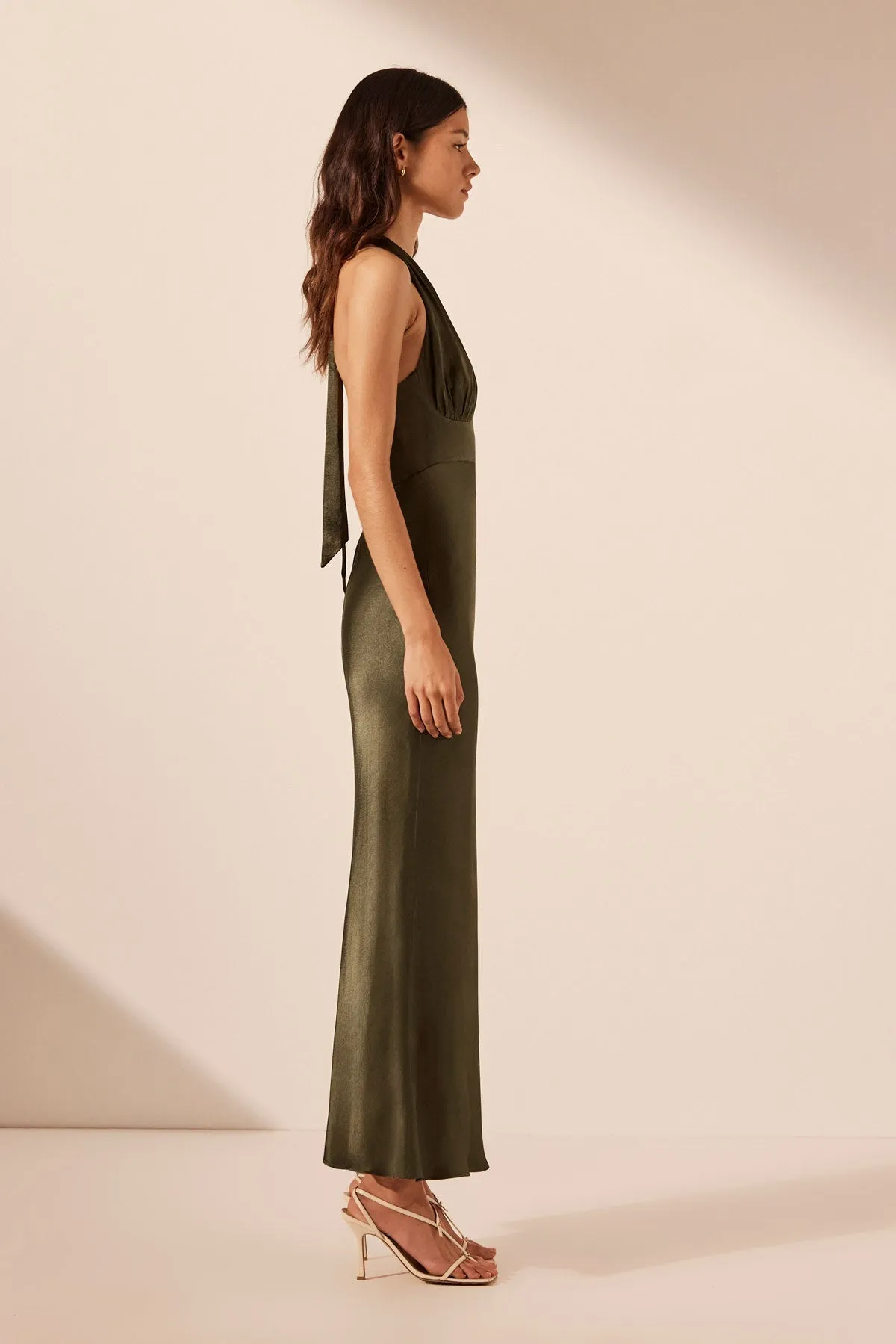 Forest Green Plunging Halter Neck Midi Dress