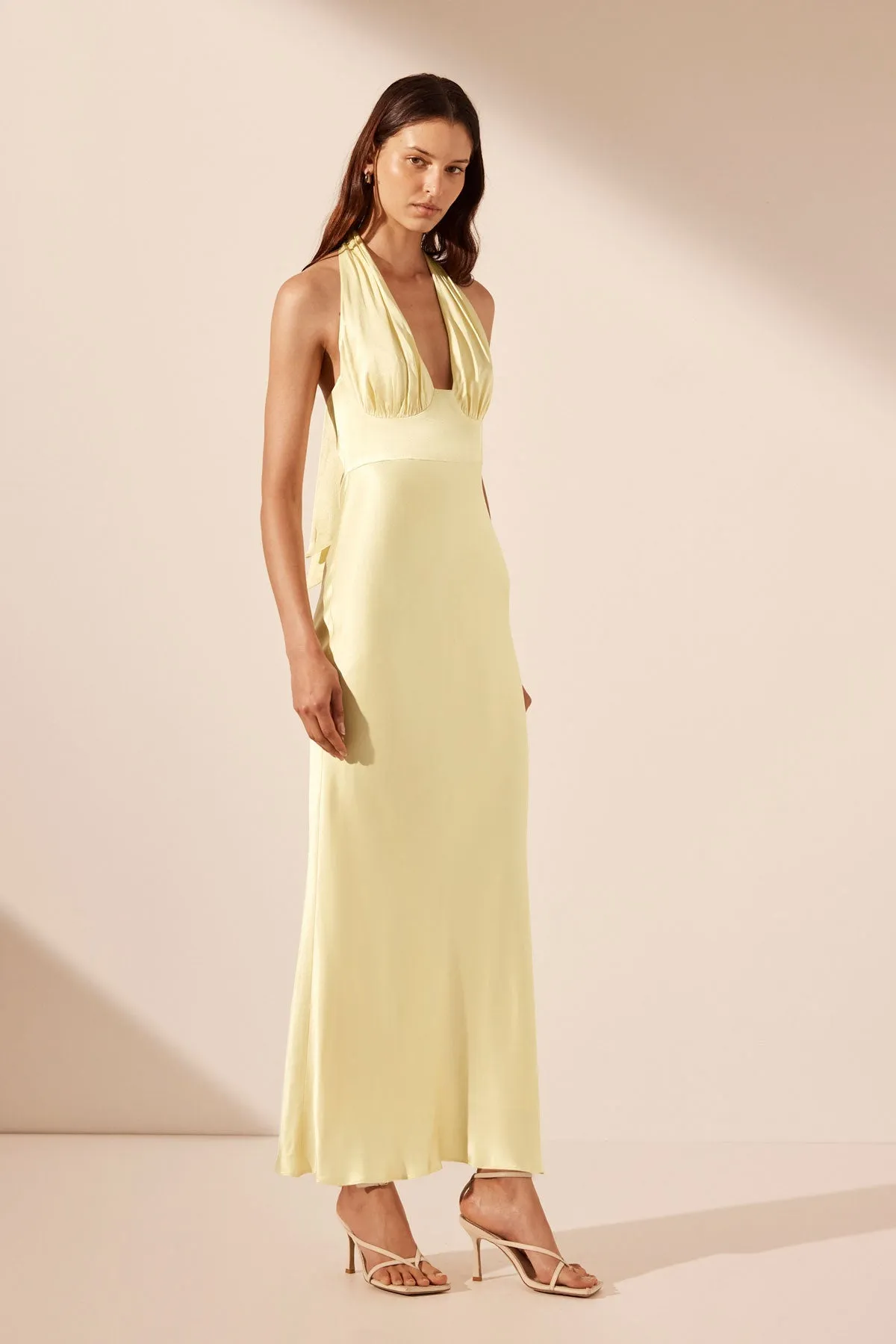 Lemon Halter Neck Midi Dress with Plunging Neckline – La Lune Collection