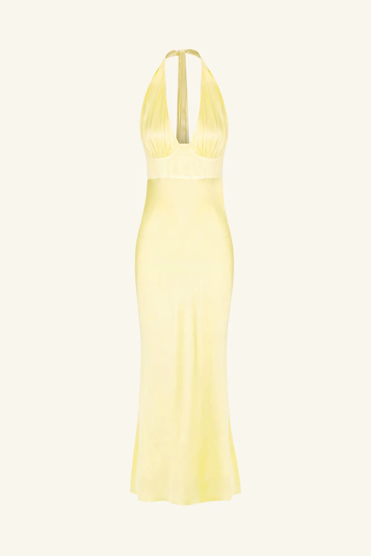 Lemon Halter Neck Midi Dress with Plunging Neckline – La Lune Collection