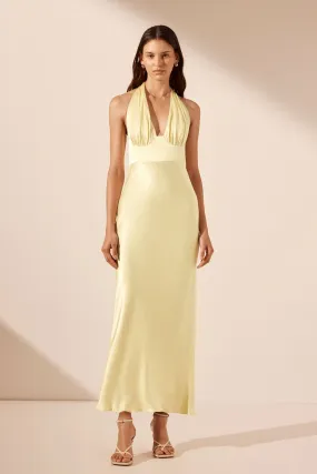 Lemon Halter Neck Midi Dress with Plunging Neckline – La Lune Collection