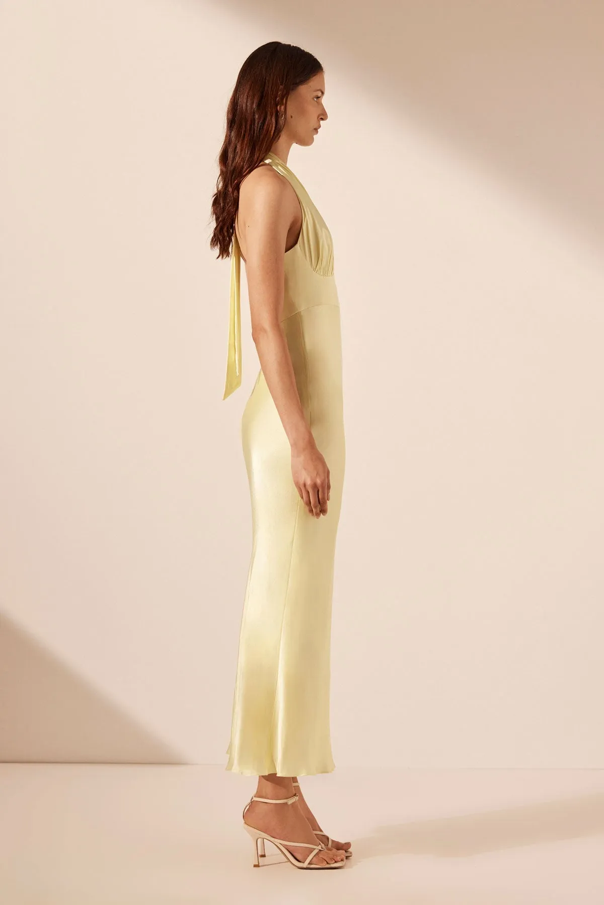 Lemon Halter Neck Midi Dress with Plunging Neckline – La Lune Collection