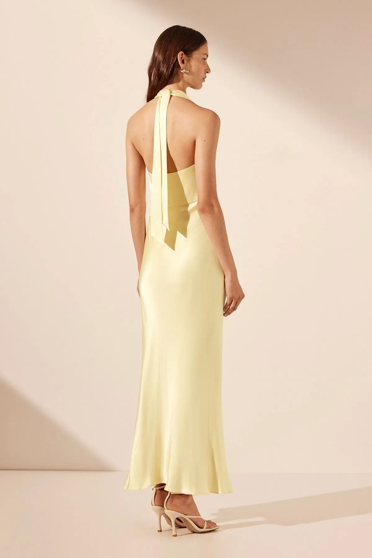 Lemon Halter Neck Midi Dress with Plunging Neckline – La Lune Collection