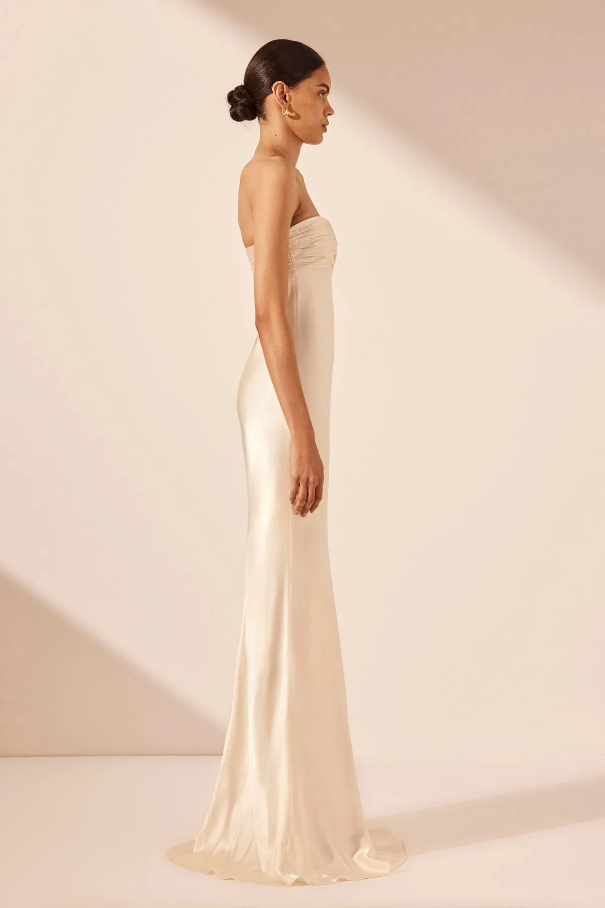 LA LUNE STRAPLESS RUCHED BODICE MAXI DRESS - CREAM