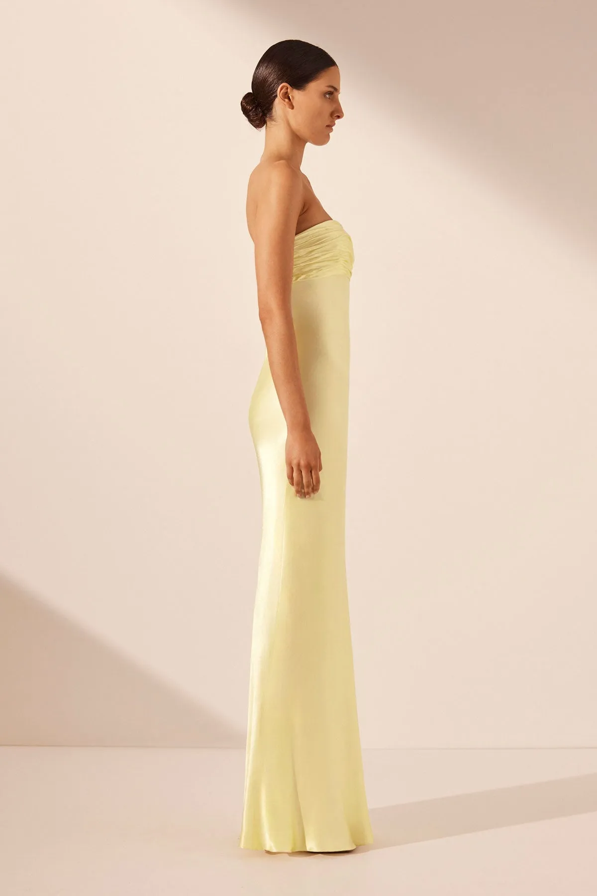 LA LUNE STRAPLESS RUCHED BODICE MAXI DRESS - LEMON