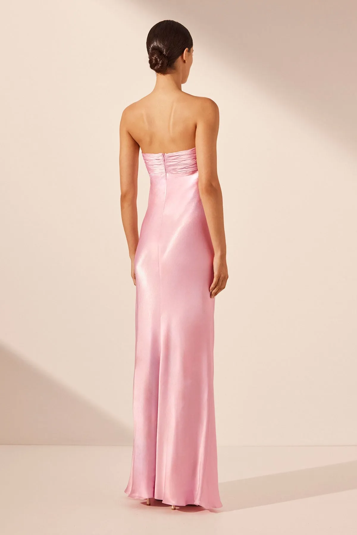 Peony Strapless Ruched Maxi Dress with Elegant Bodice