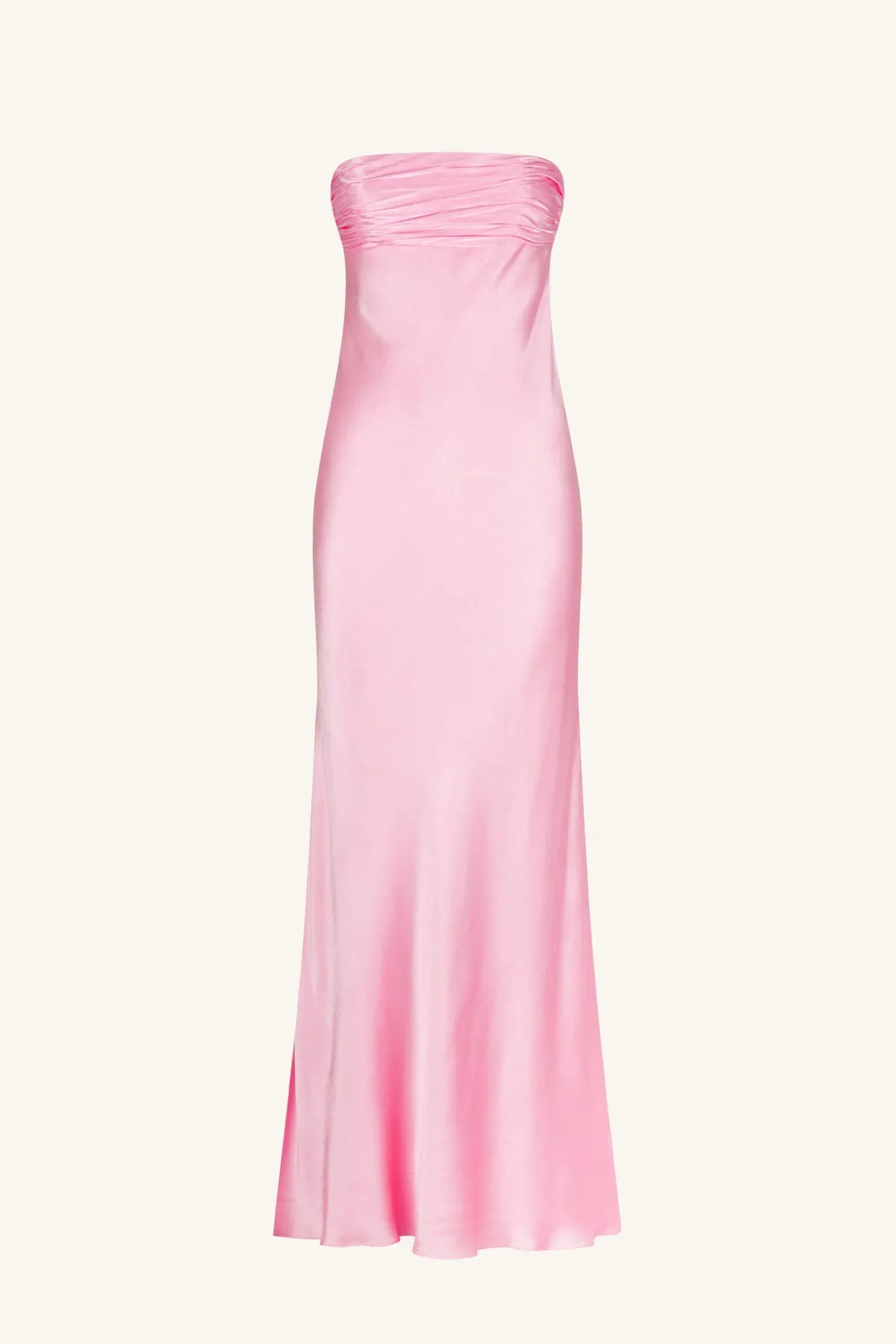 Peony Strapless Ruched Maxi Dress with Elegant Bodice