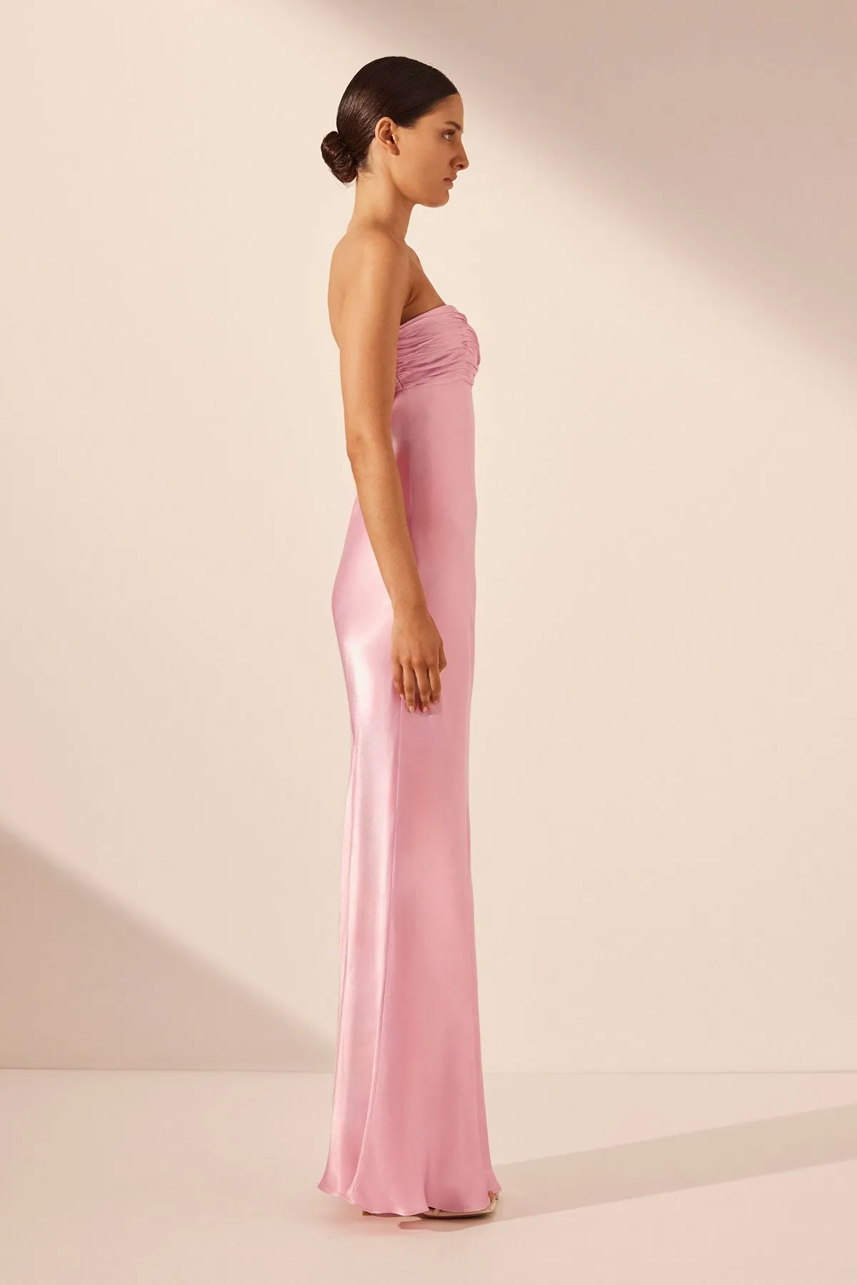 Peony Strapless Ruched Maxi Dress with Elegant Bodice