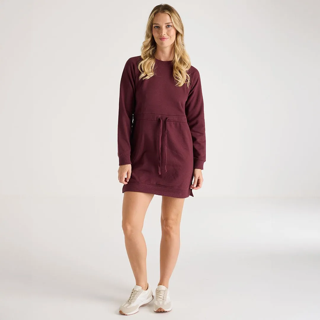 Ladies Burgundy Drawcord Sweater Dress