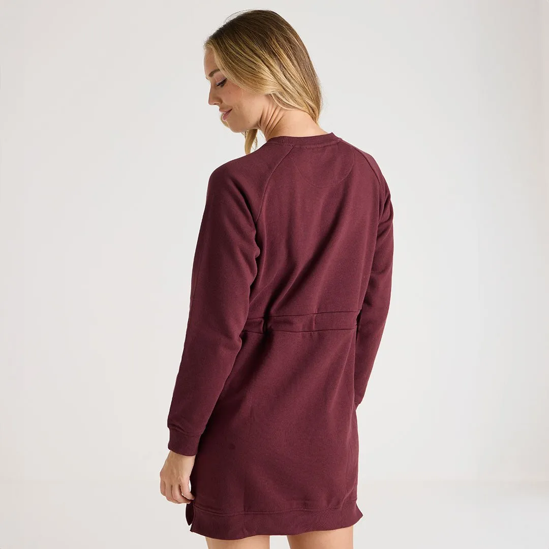 Ladies Burgundy Drawcord Sweater Dress