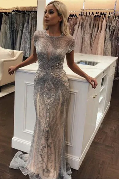 Luxurious Halter Mermaid Evening Gown with Rhinestones, Tassel Details, and Party Prom Dress - SA80