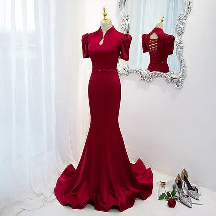 Mermaid Red Satin Prom Dresses SH187