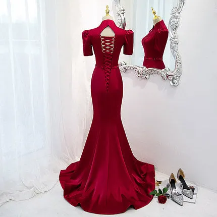 Mermaid Red Satin Prom Dresses SH187