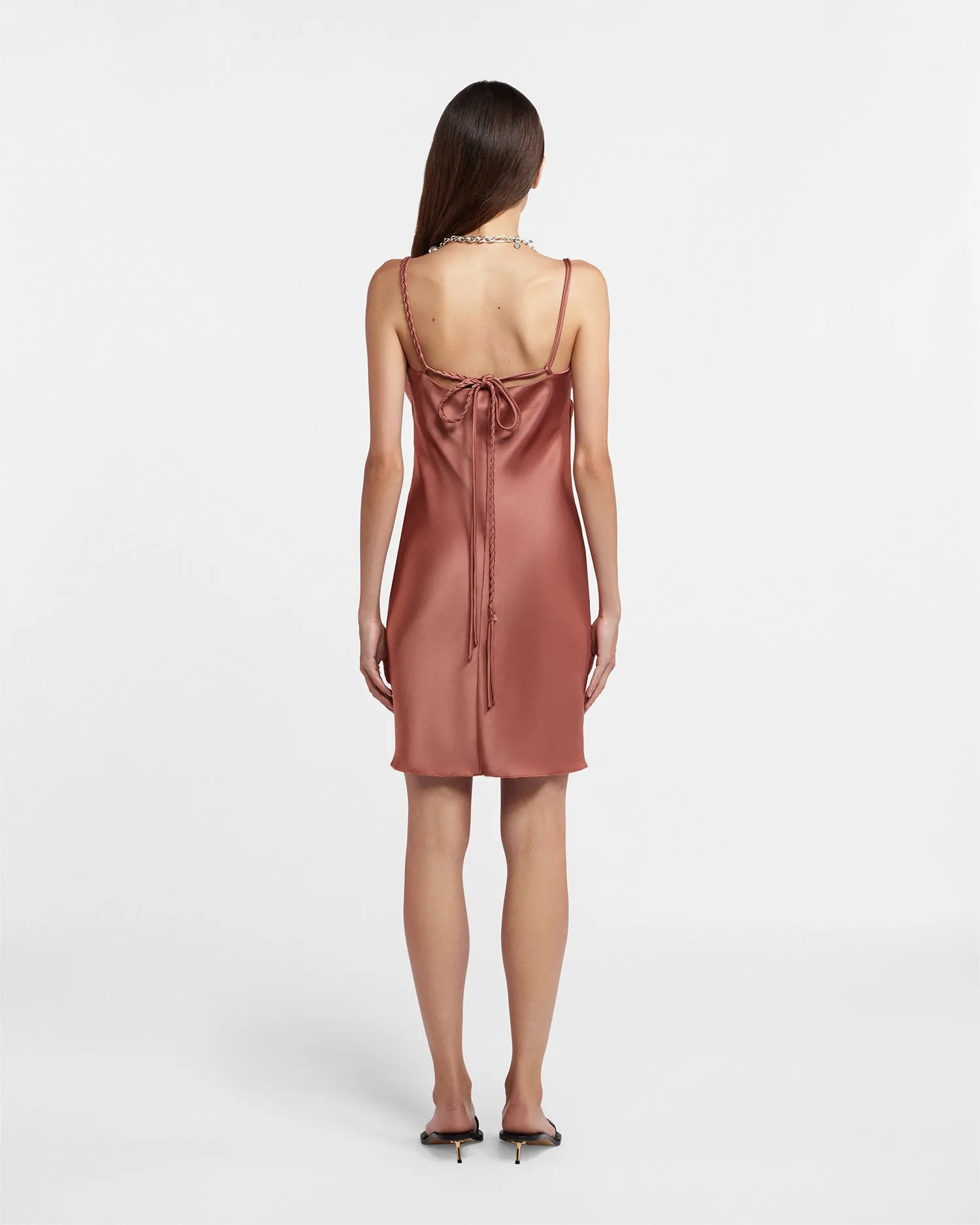 Merva - Sale Slip Satin Mini Dress - Brown Terra