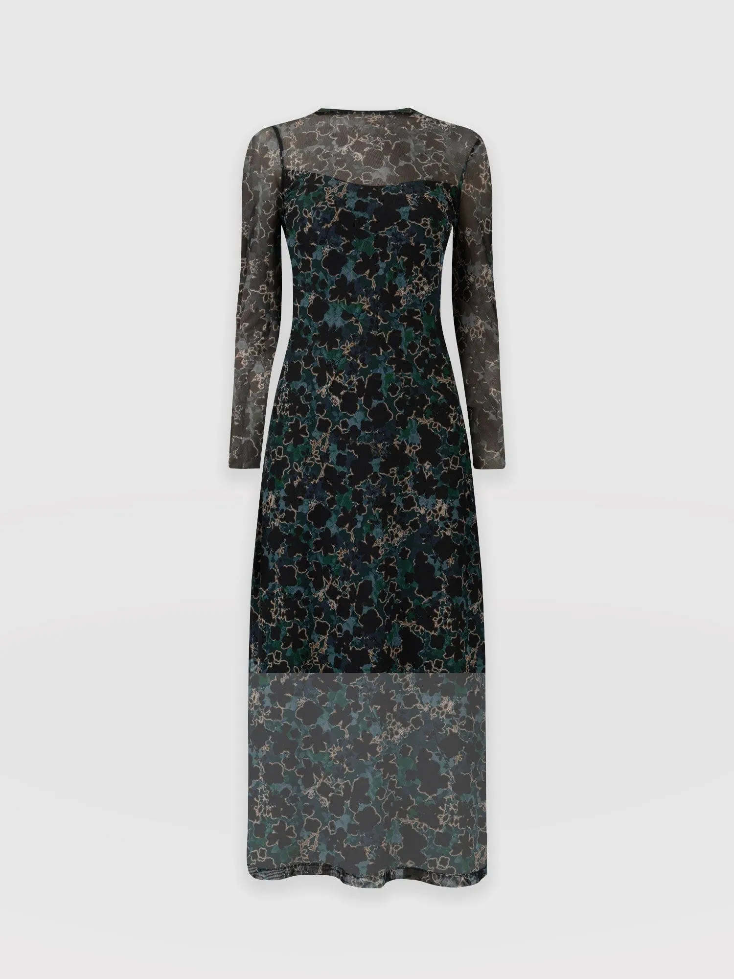 Mesh Runway Dress - Green Twilight Floral