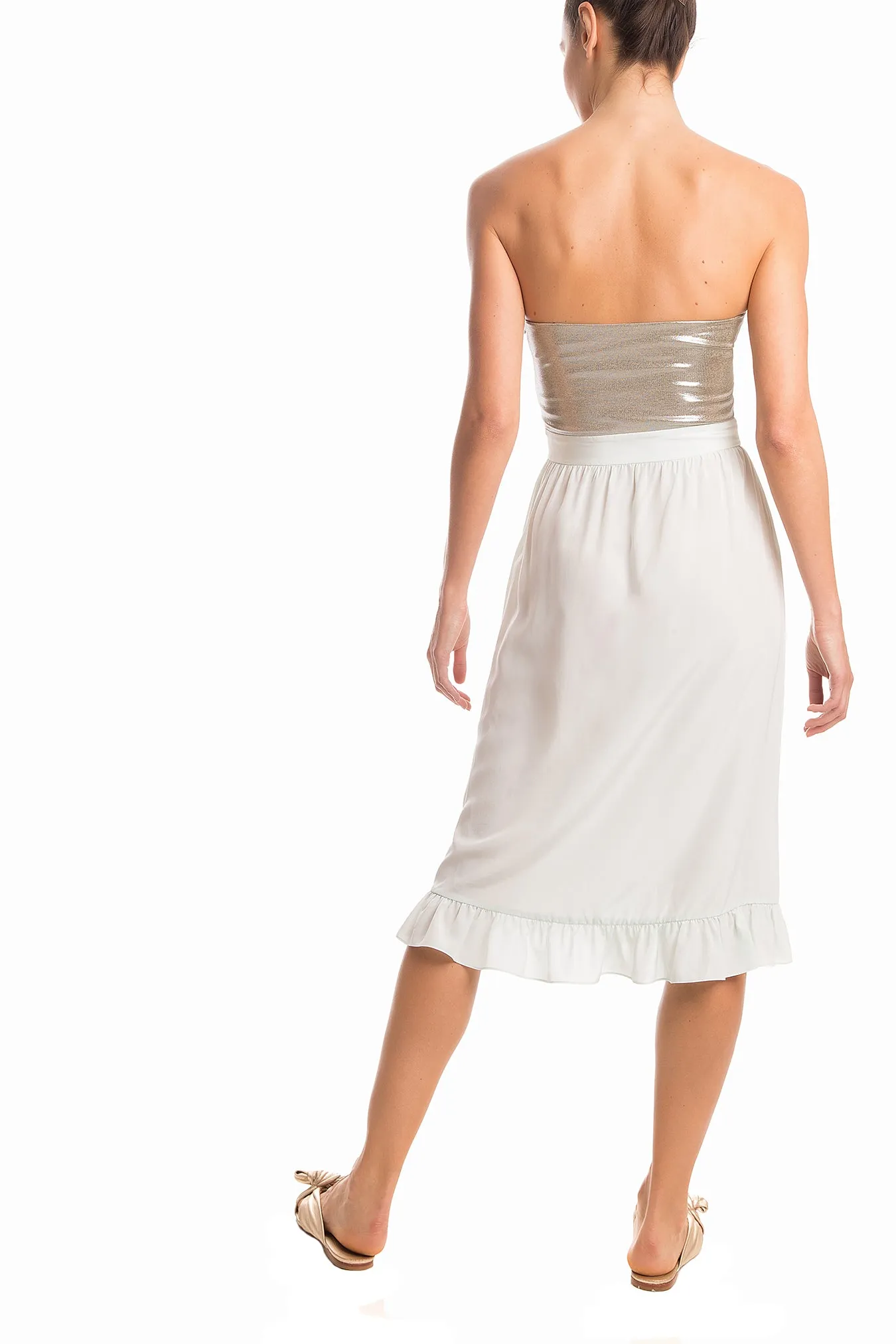 Metallic Strapless Midi Dress