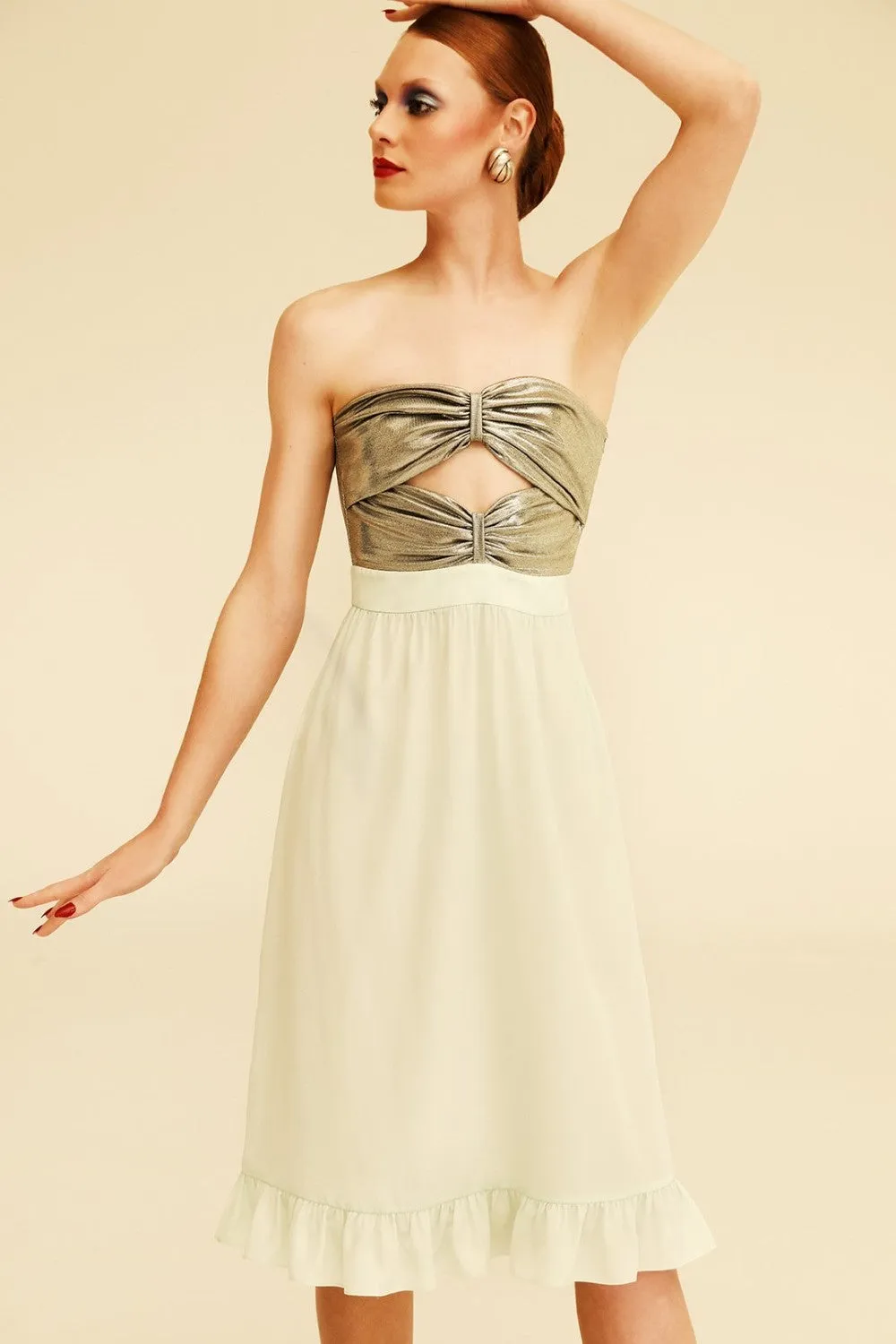 Metallic Strapless Midi Dress