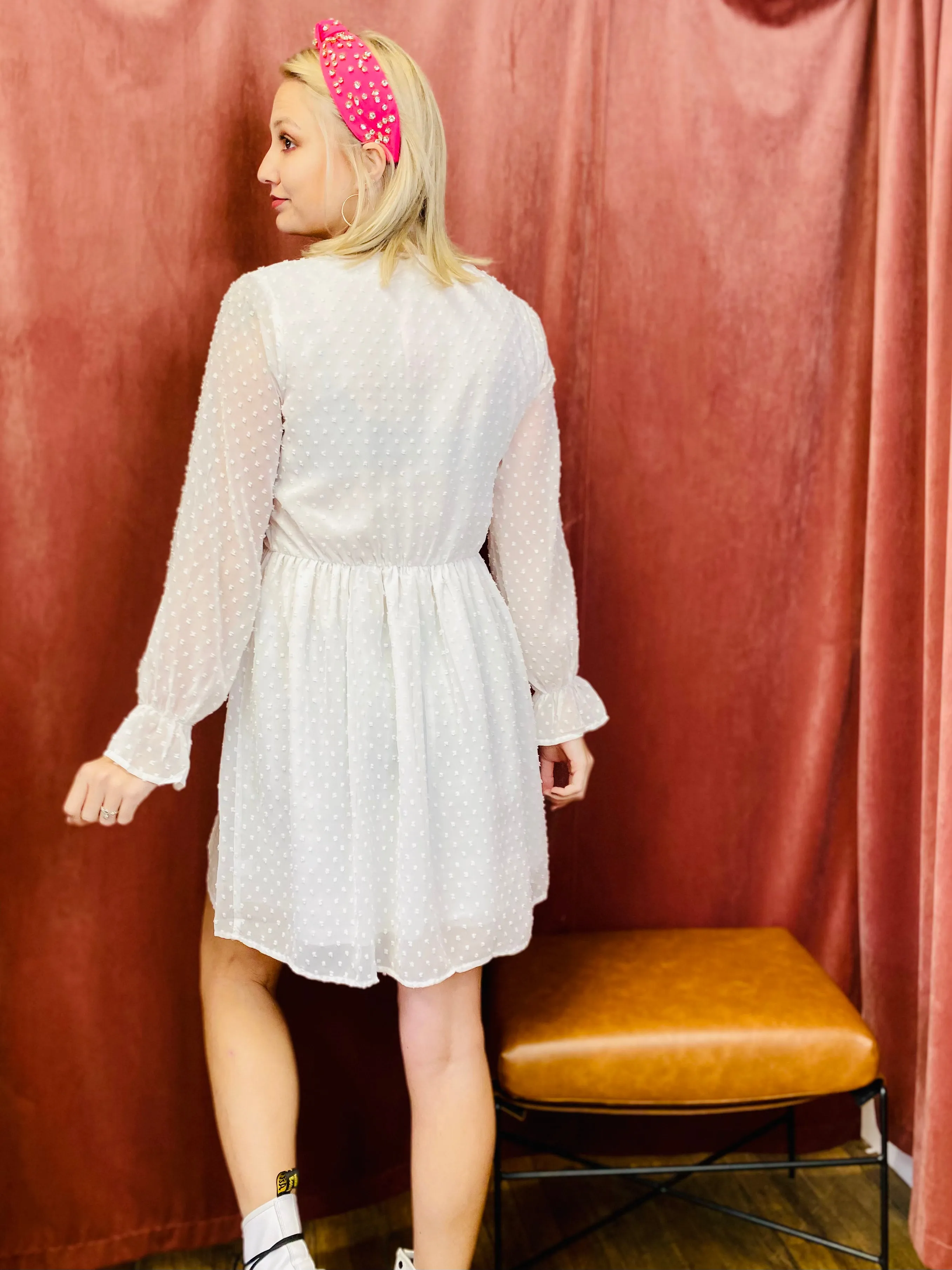 Midnights Long Sleeve Dot Dress - White