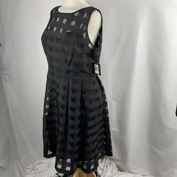 Ellen Trace Black Sheer Plaid Dress with Slip - Chic & Elegant Womens Fashion