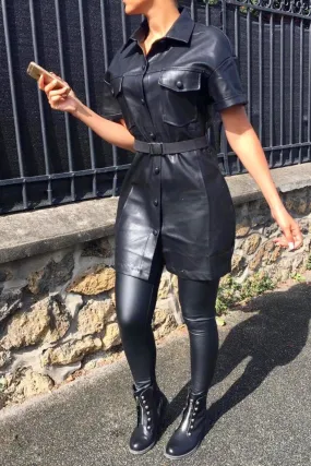 NISSA BLACK LEATHER DRESS