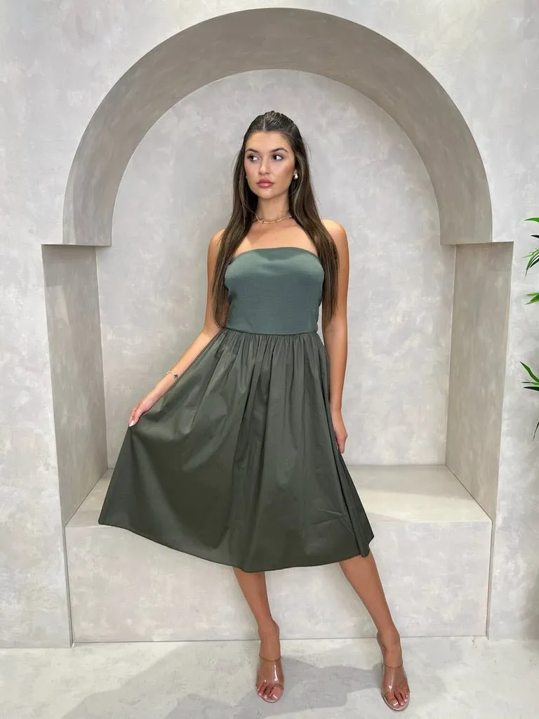 Puff Strapless Midi Dress