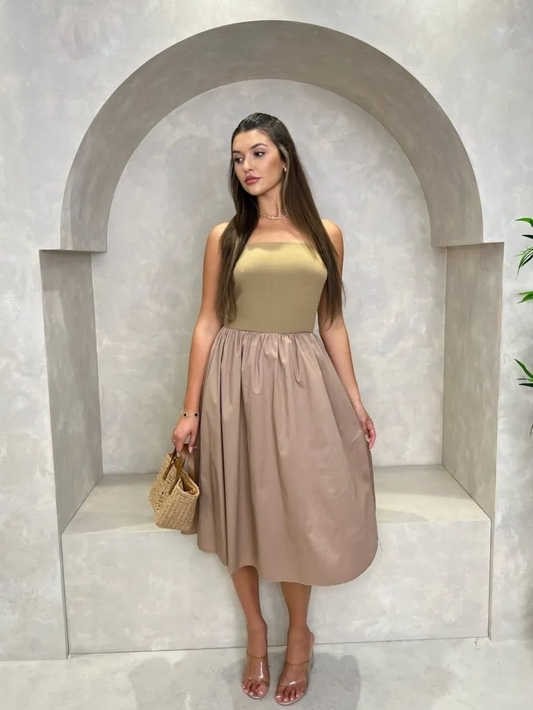 Puff Strapless Midi Dress