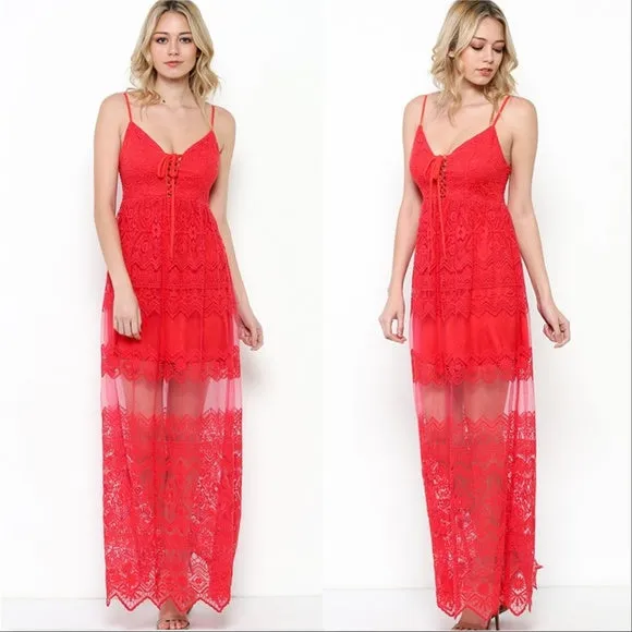 Red Lace Maxi Dress