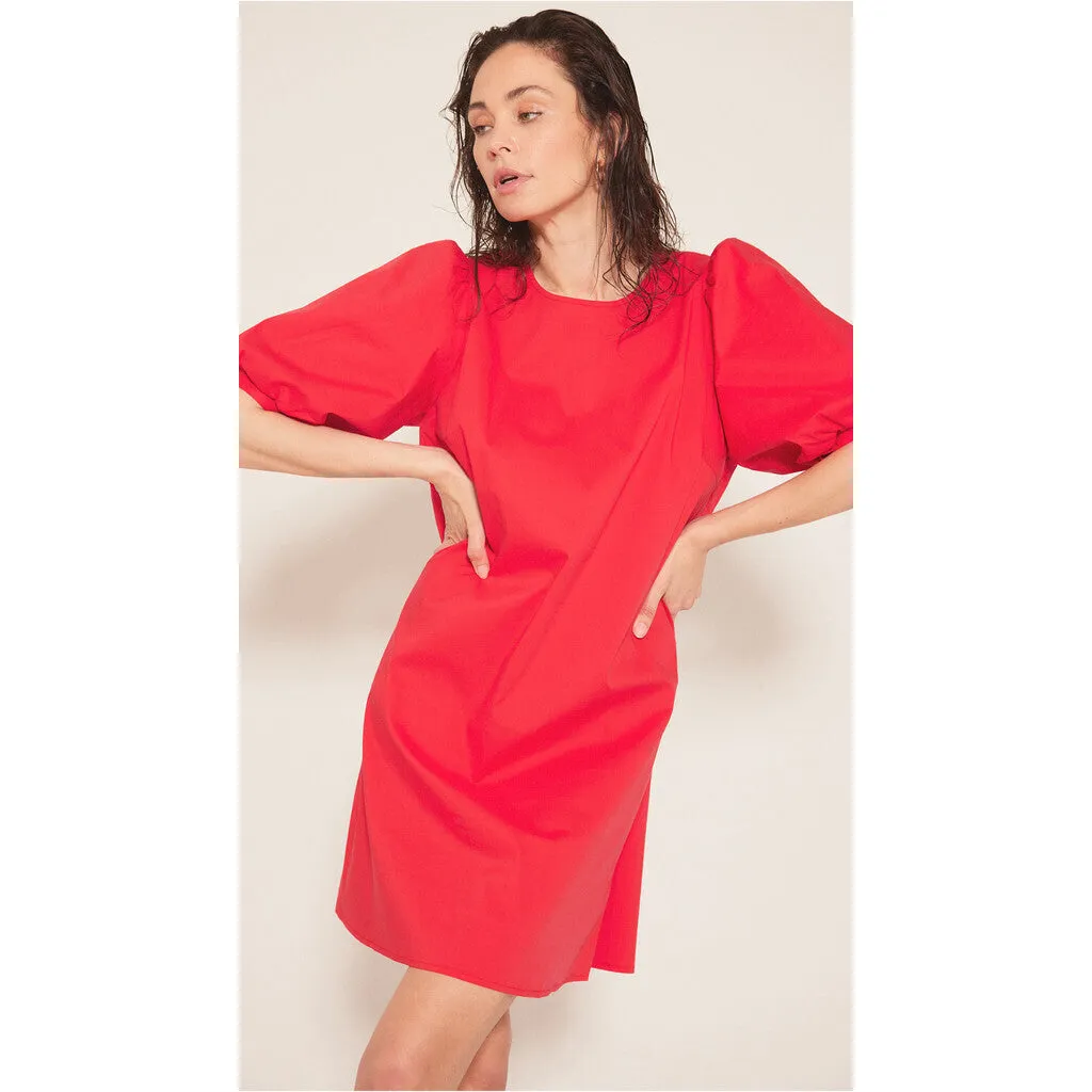 Short Abi dress with puff sleeves / 100138 - Red