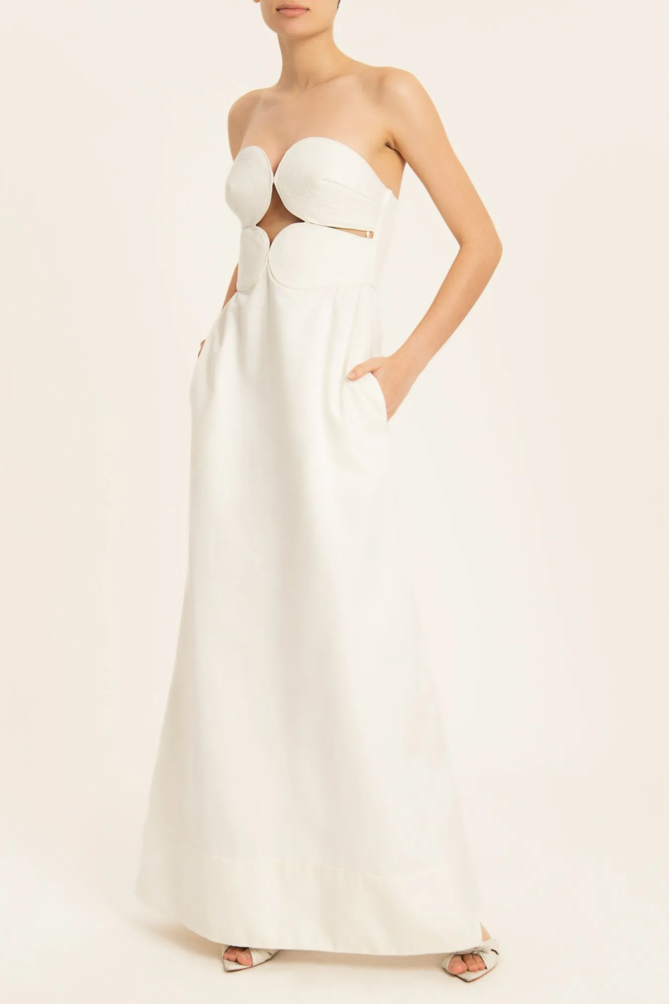 Solid Strapless Matelasse Long Dress