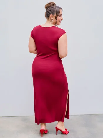 Split ruched midi dress curve & plus in red