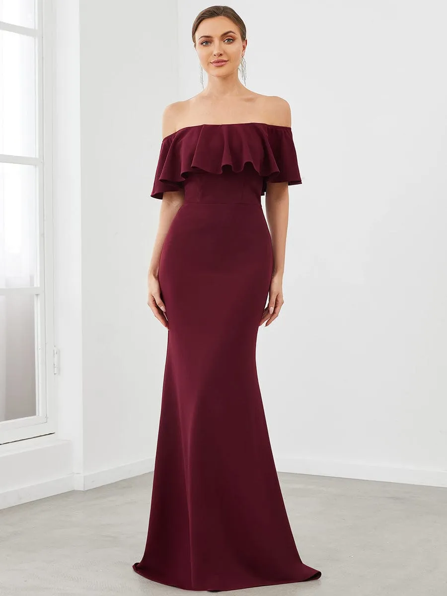 Strapless Fold-Over Ruffle Bodycon Floor-Length Evening Dress