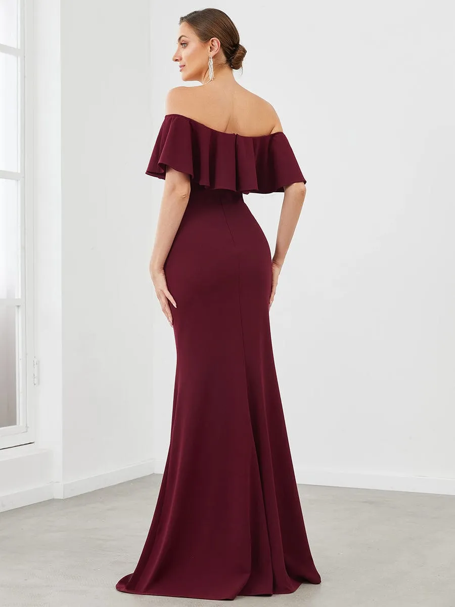 Strapless Fold-Over Ruffle Bodycon Floor-Length Evening Dress