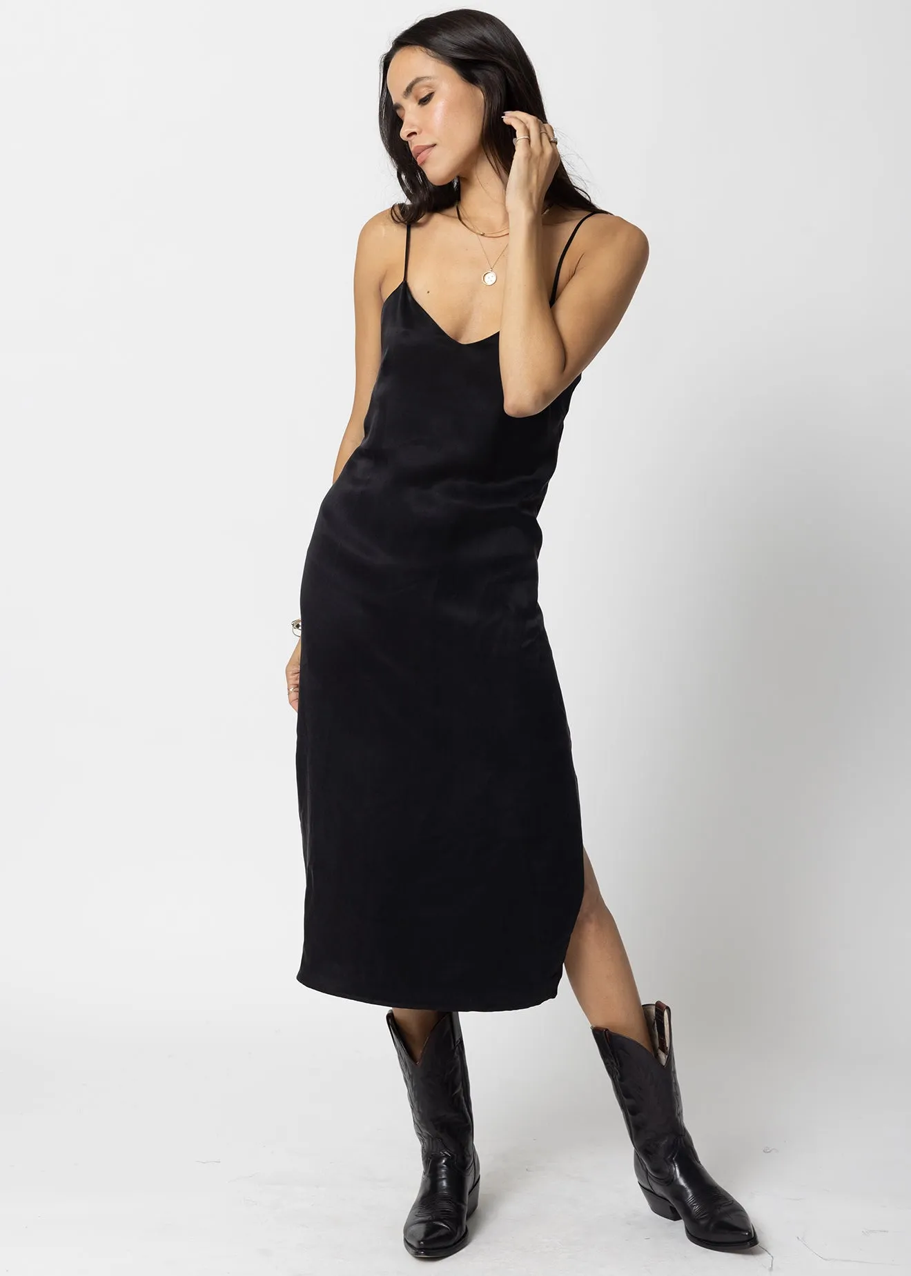 THE CUPRO SILKY SLIP MIDI DRESS