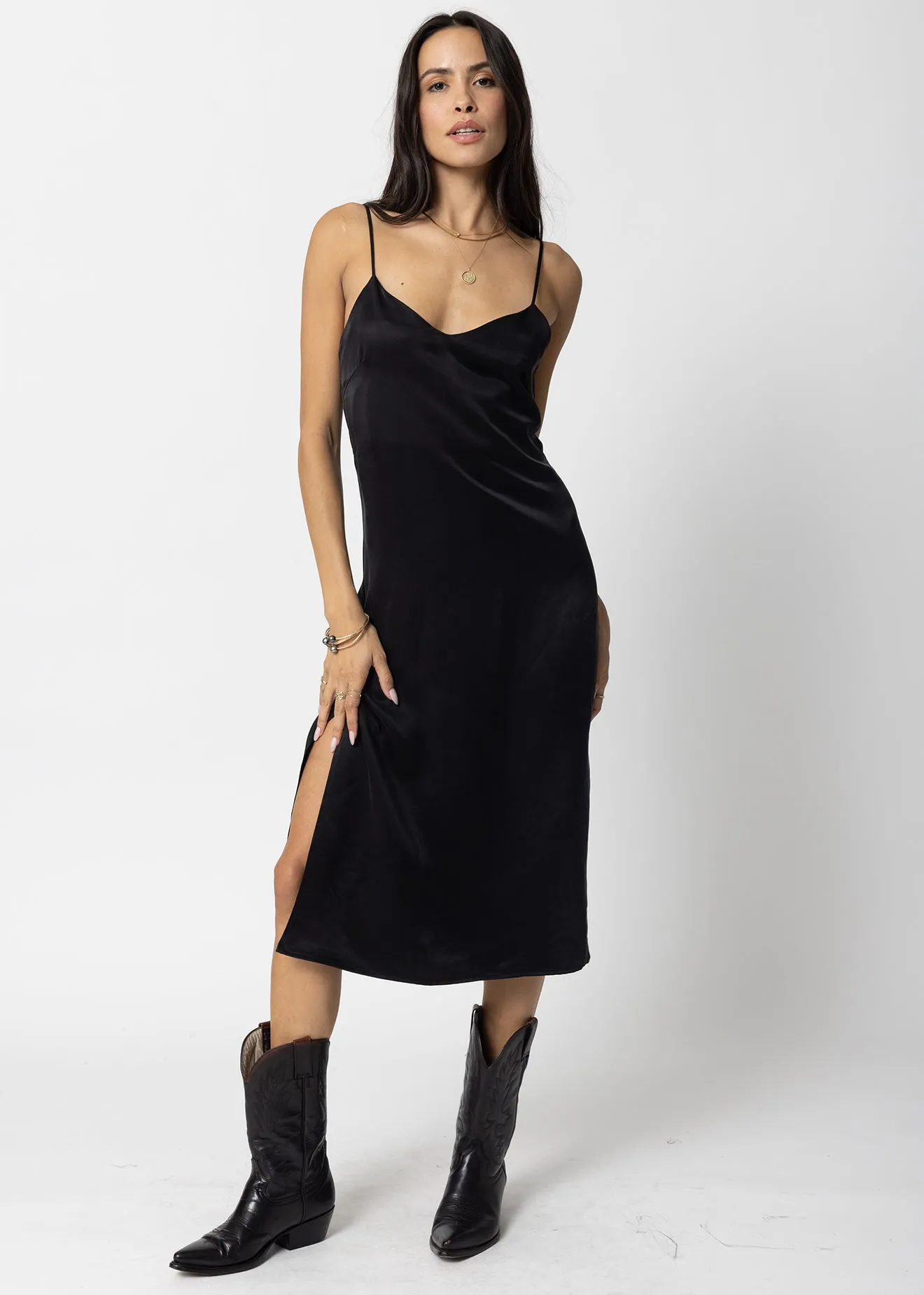 THE CUPRO SILKY SLIP MIDI DRESS