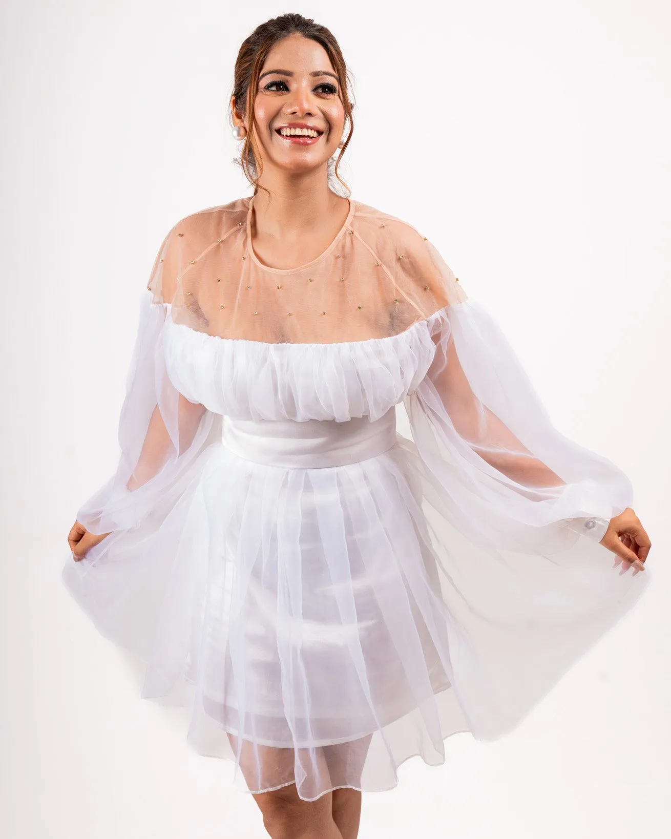 White Organza Balloon Dress