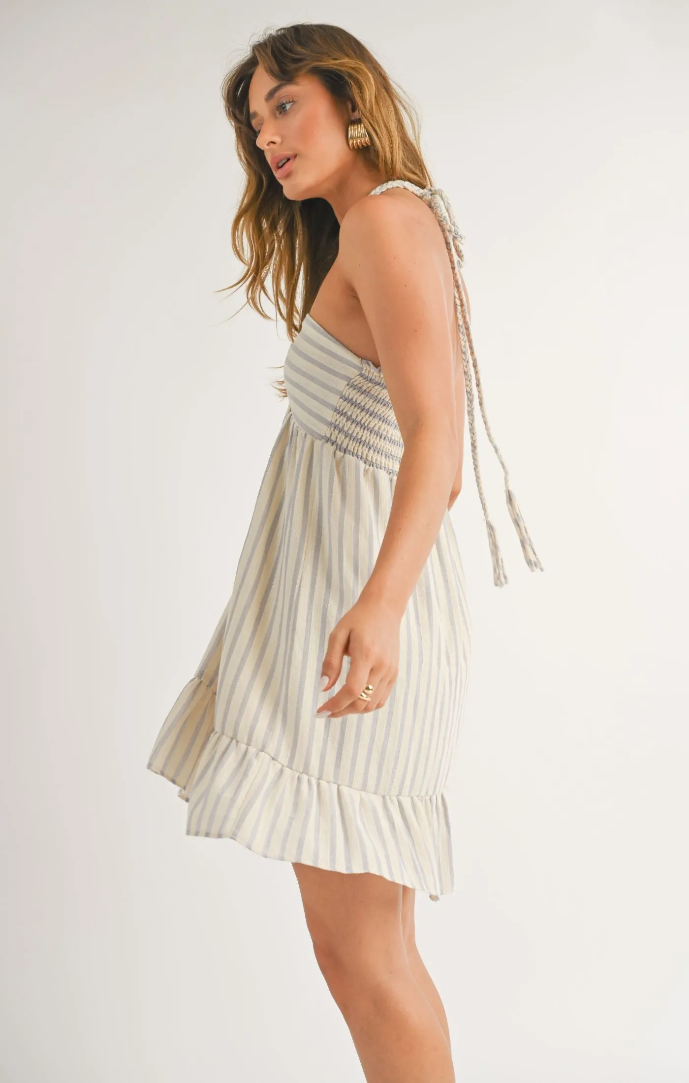 White Sand Braided Tie Halter Dress