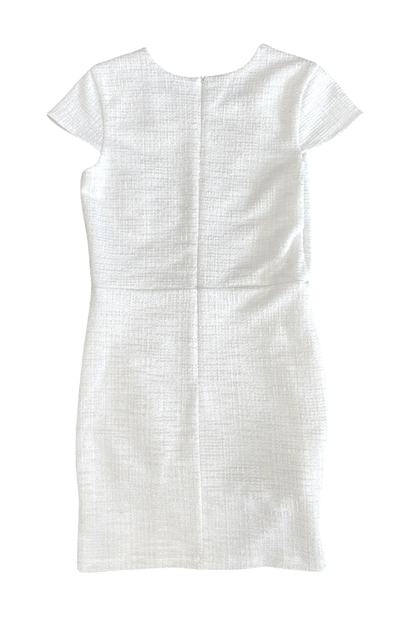 White Tweed Cap Sleeve Ruched Dress