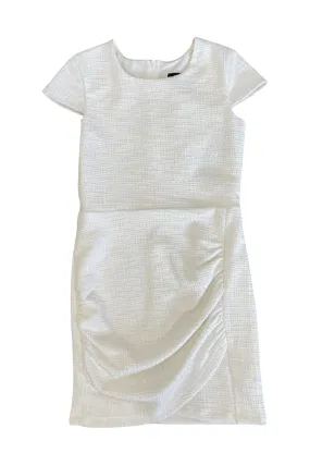 White Tweed Cap Sleeve Ruched Dress