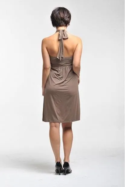 Winry Cross Halter Neck Nursing Dress Mocha