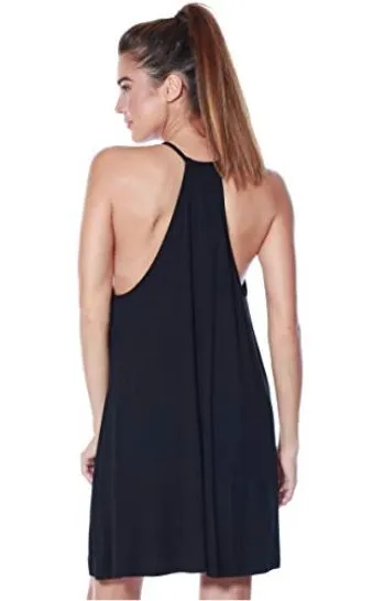 Womens Racerback Tank Top Dress | Black Mini Dress | Spaghetti Strap Dress