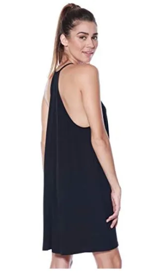 Womens Racerback Tank Top Dress | Black Mini Dress | Spaghetti Strap Dress