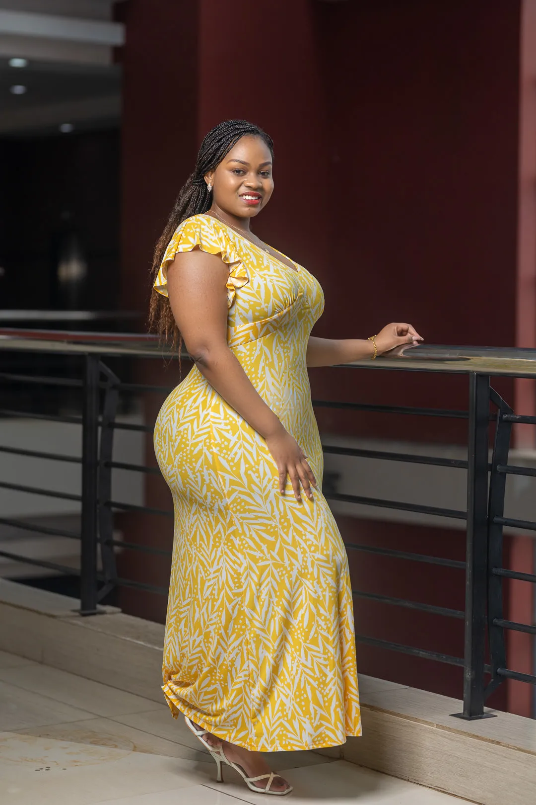 Yellow white maxi dress